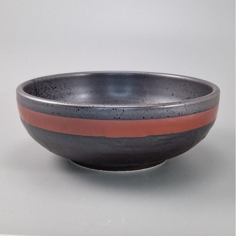 bol évasé japonais en céramique Ø17x6,2cm AKANE, noir et lignes rouges