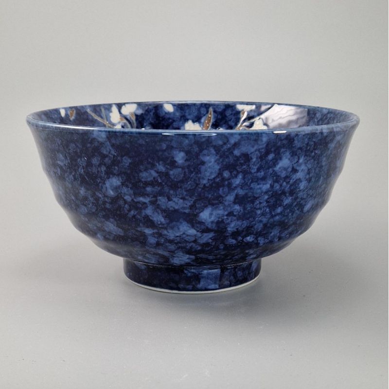 Japanische blaue keramische Suppenschüssel, HIWA, Blumen
