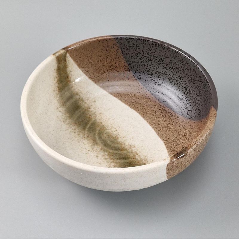 Japanische keramische Suppenschüssel Ø17x6,2cm, SAIUN, beige braun und schwarz