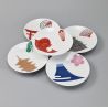 Set mit 5 kleinen japanischen Keramikbechern, traditionelle Illustrationen - DENTO