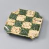 Square plate in green and beige raised ceramic - CHEKKABODO