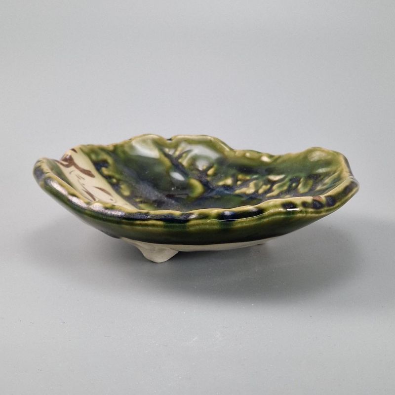 Small Japanese ceramic dish, beige and green - ORIBE