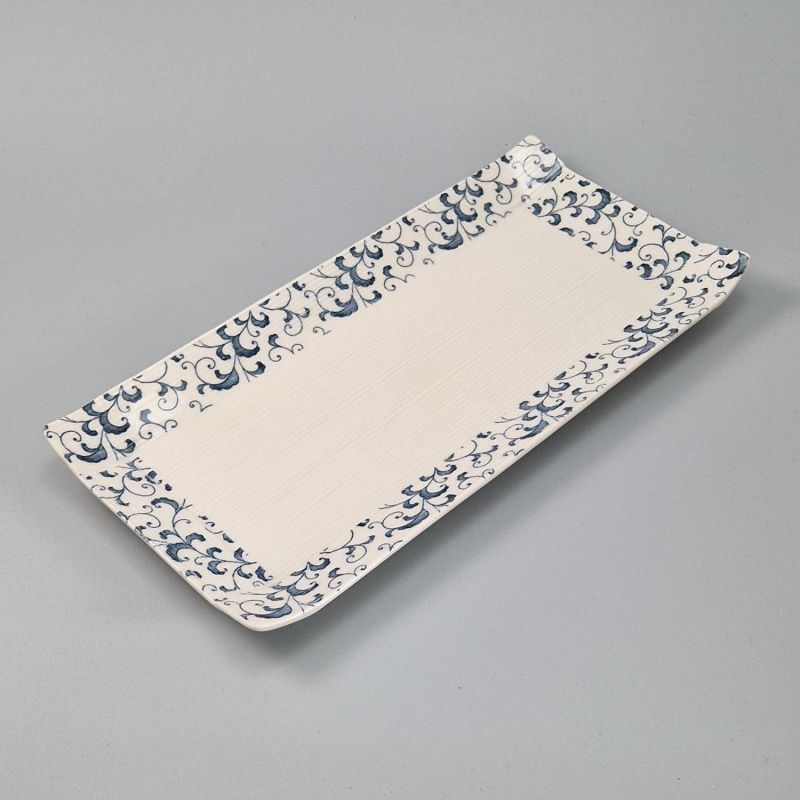 Plato de cerámica rectangular blanco y azul - SHIZEN NO PATAN