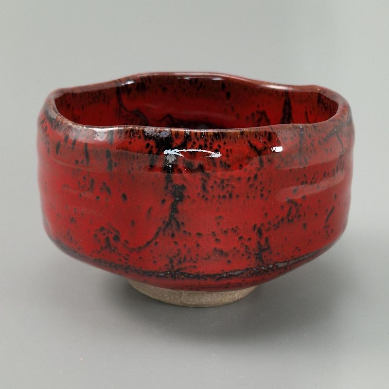 Keramikschale für Teezeremonie, rot und schwarz, silberne Reflexion - RANDAMU
