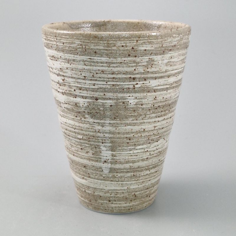 Grande tazza beige da tè giapponese di ceramica 11.2cm, KAZENOMAI, linee