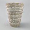 Japanese 11.2cm beige tall teacup in ceramic KAZENOMAI, lines