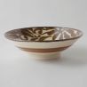 Japanese beige ceramic ramen bowl, SHITO, rusty leaves pattern