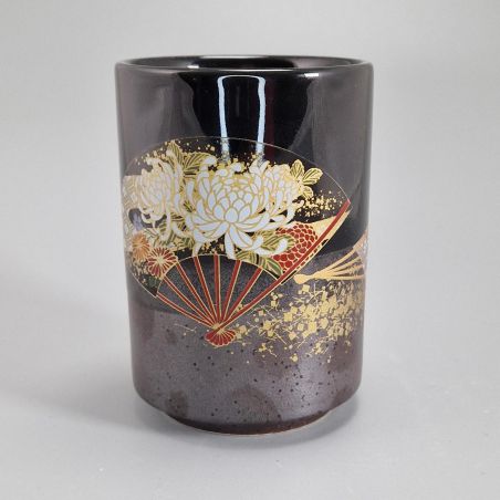 Taza de té Iga-nuri Sushi, abanico de pan de oro, kinpaku ōgi