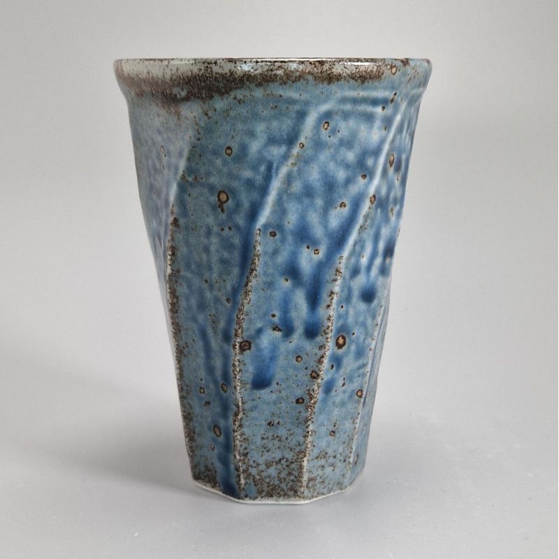 Mazagran in ceramica giapponese, blu, linee rotanti - GYO