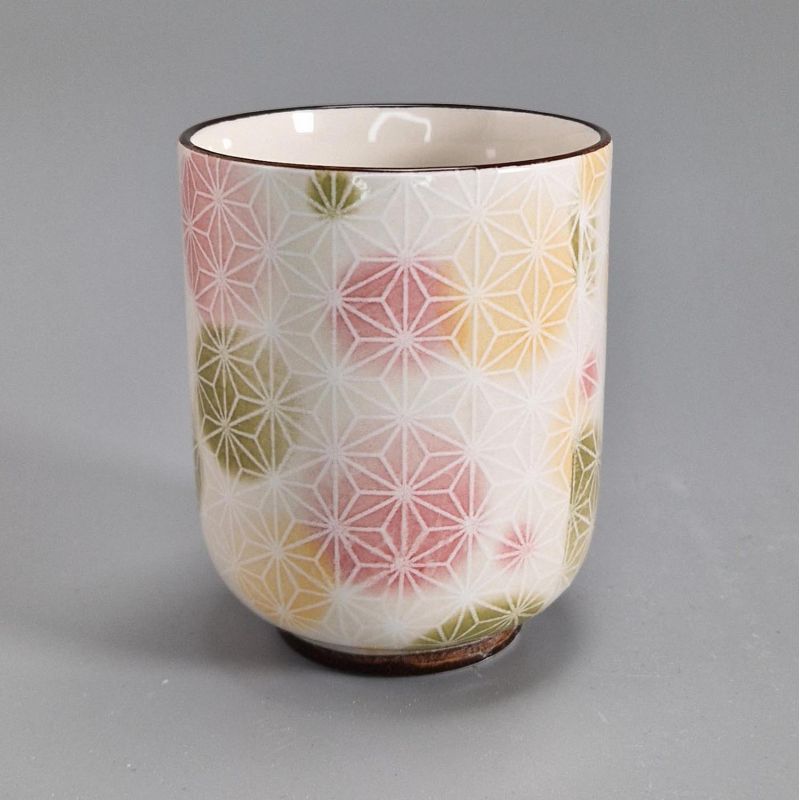 Japanese ceramic tea cup, white and colors - ASANOHA