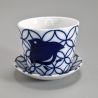 Taza de té de cerámica con plato, pájaro blanco y azul - AOI CHIDORI