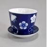 Ceramic tea cup with saucer, blue and flowers - HANA CHIDORI