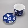 Tazza da tè in ceramica con piattino, blu e fiori - HANA CHIDORI