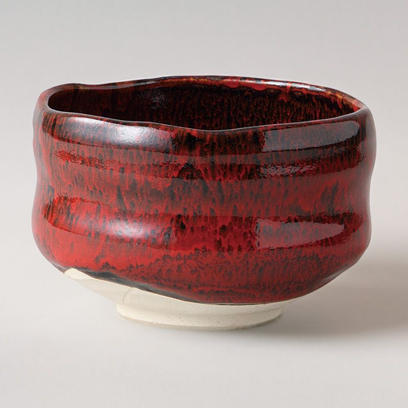 Bol en céramique pour cérémonie du thé, rouge et noir, reflet argenté - RANDAMU 1