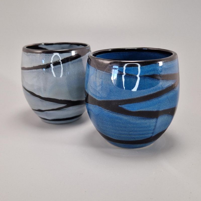 Duo di tazze di tè giapponese, SESHU UZU, grigio e blu