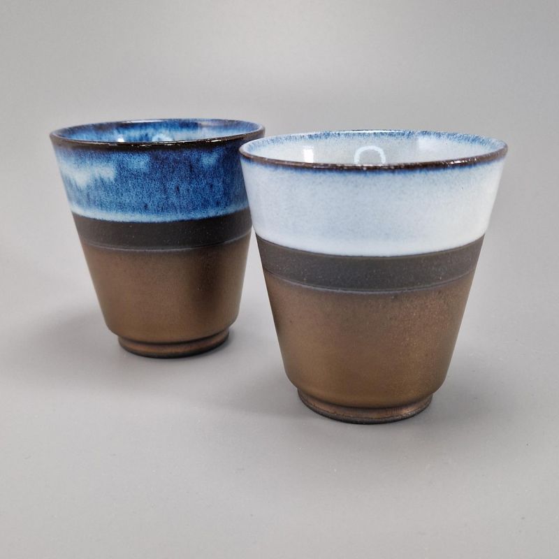 Duo de tasses à thé en céramique, bleu et bronze - AOI BURONZU