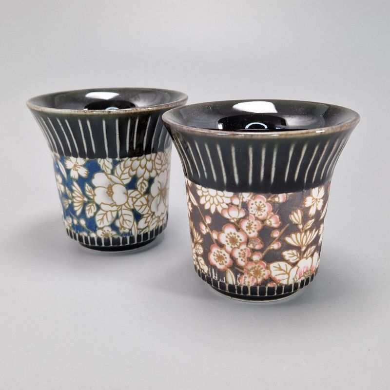 Set de 2 tazas japonesas de cerámica negra - HANA PATTA