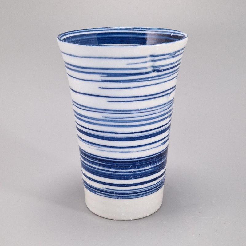 Mazagran de cerámica japonesa, azul y blanco, líneas de pincel - MIGAKIMASU