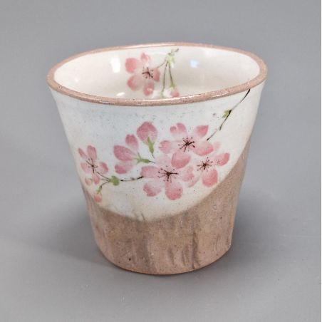 Taza de té japonesa acampanada de cerámica, beige y marrón - SAKURA