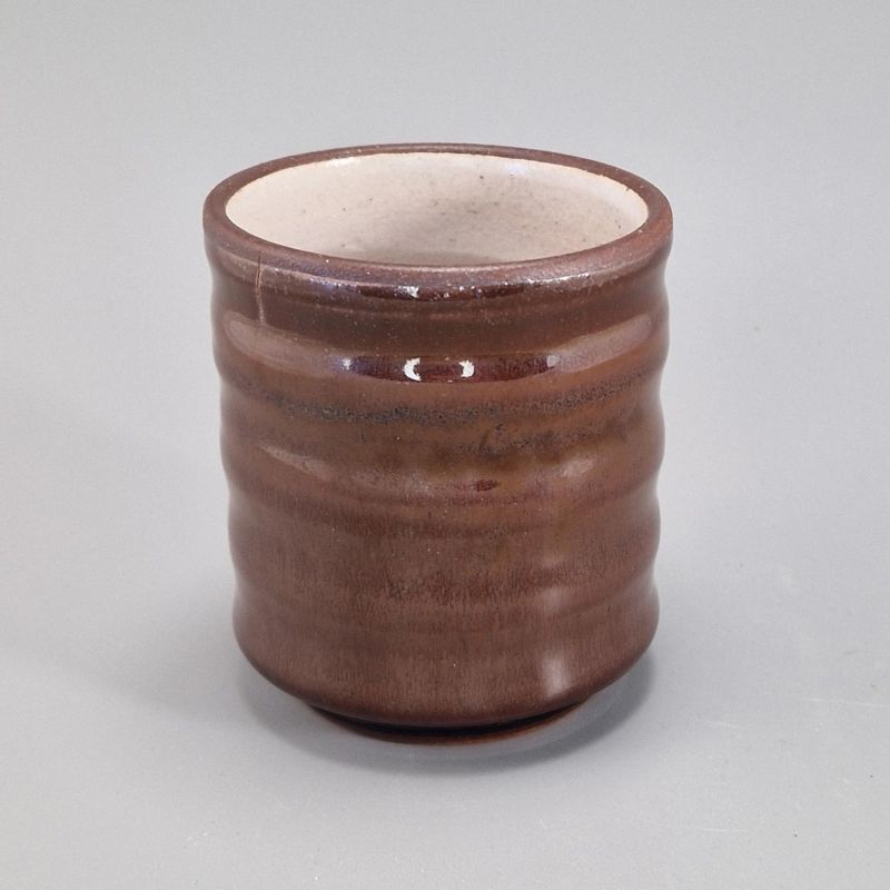 Japanese ceramic tea cup, brown with light silver reflections - KASSHOKU KAPPU