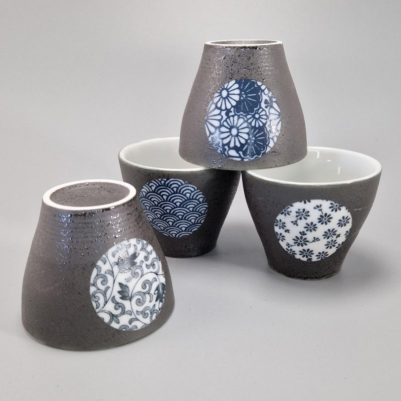 Set of 4 SHUKI KURO SUIGOSU MARUMON MARUCHI circles cups