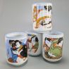 Set of 4 Japanese ceramic cups, Erotic prints, EROCHIKKU
