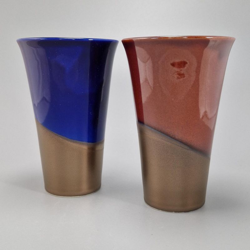 Duo de tasses à thé japonaise hautes violet et rouge en céramique - DO