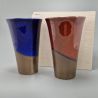 Duo of tall Japanese purple and red ceramic tea cups - DO