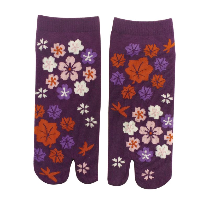 Chaussettes japonaises tabi , Fleurs de cerisier et feuilles d'automne, AKI