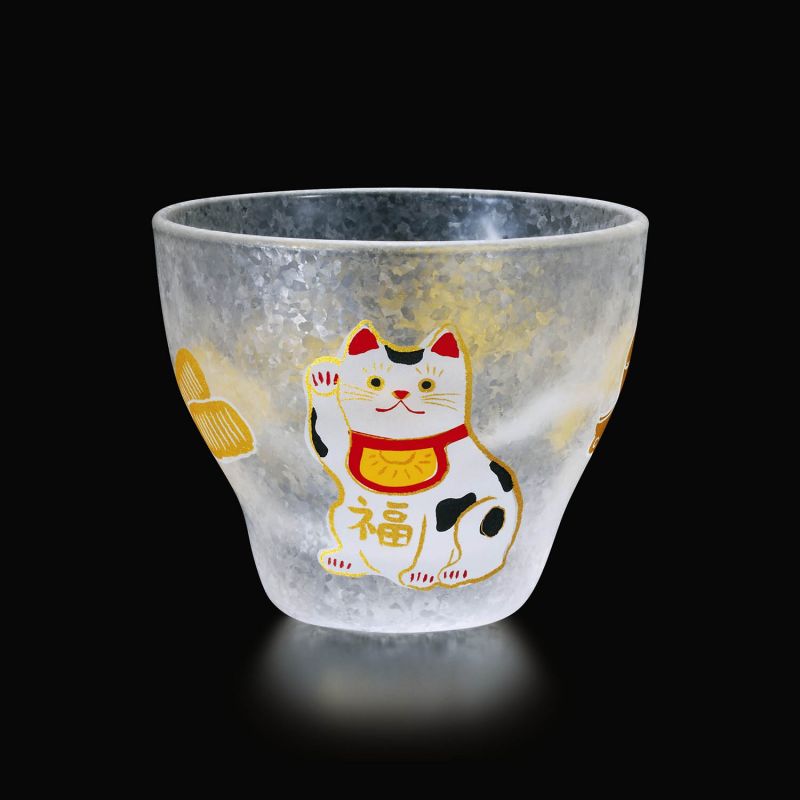 Japanese Sake Glass with Cat Pattern, GARASU MANEKINEKO