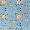 großes Blatt japanisches Papier, YUZEN WASHI, blau, Muster mit Blumen, Vögeln und Blumen Shosoin
