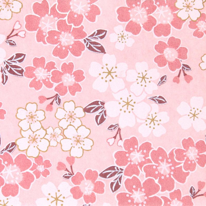 grande feuille papier japonais, YUZEN WASHI, rose, Fleurs de cerisier en pleine floraison