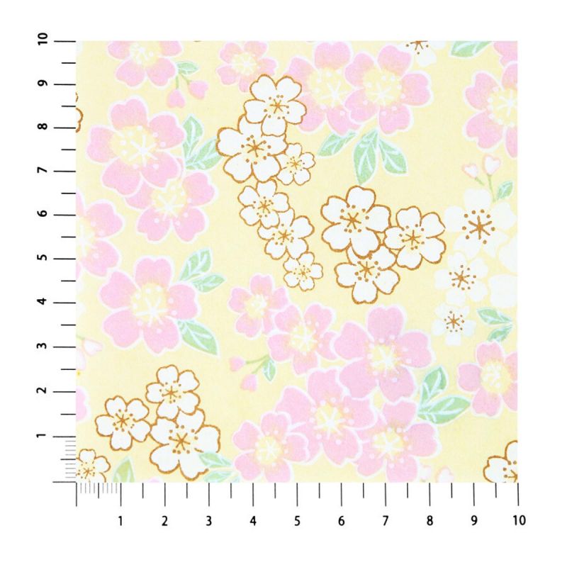 grande feuille papier japonais, YUZEN WASHI, jaune, Fleurs de cerisier en pleine floraison