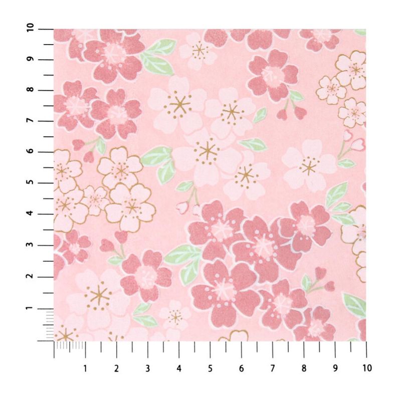 large sheet of Japanese paper, YUZEN WASHI, pink and green, Cherry blossoms in full bloom