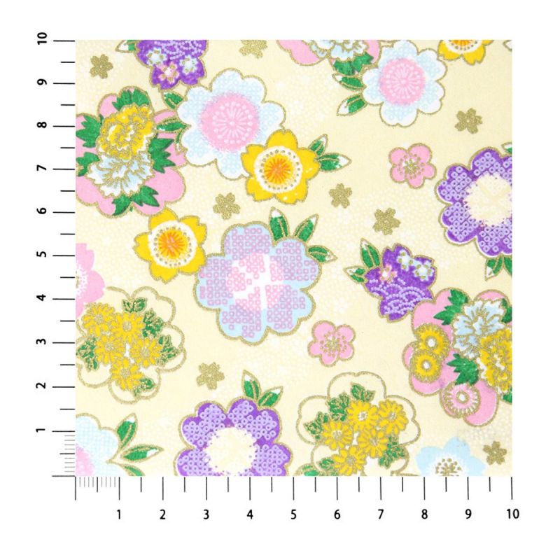 grande feuille papier japonais, YUZEN WASHI, beige, Motif de fleurs classique