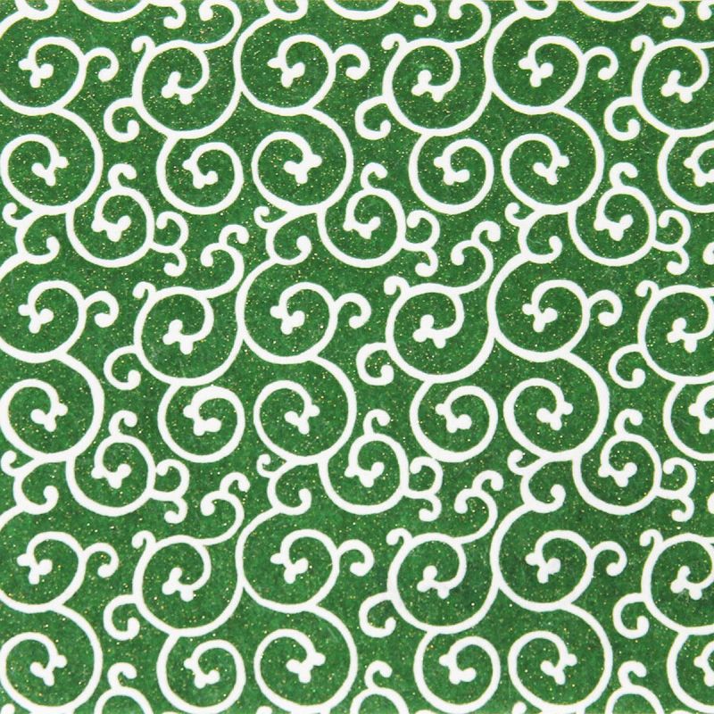 hoja grande de papel japonés, YUZEN WASHI, verde, estampado arabesco
