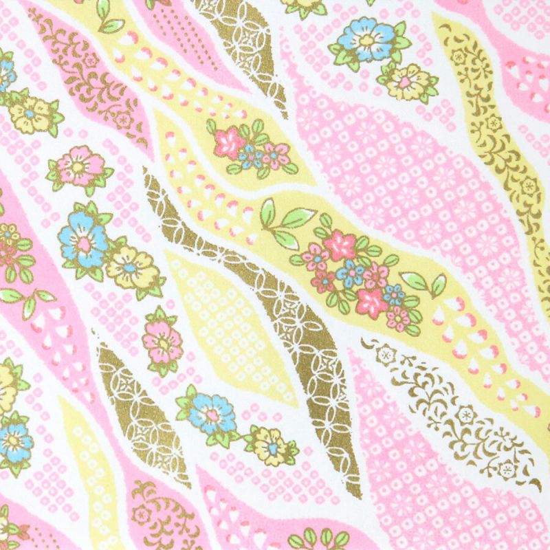 großes Blatt japanisches Papier, YUZEN WASHI, rosa und beige, Docho-tori-Muster