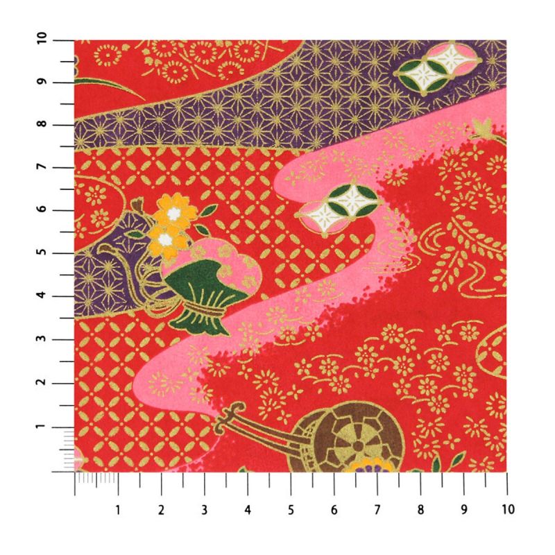 foglio di carta giapponese A4, YUZEN WASHI, rosso, Carrozza di fiori e nebbia preziosa