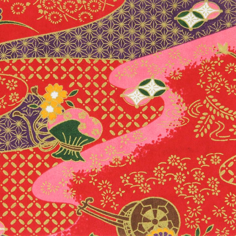foglio di carta giapponese A4, YUZEN WASHI, rosso, Carrozza di fiori e nebbia preziosa