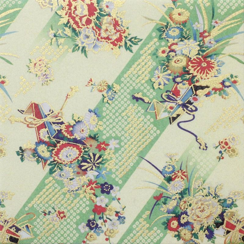 sheet of Japanese paper, YUZEN WASHI, green, bouquet of Yoi kaori flowers