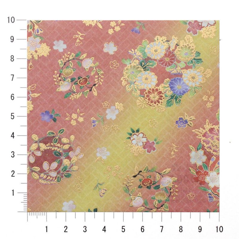 sheet of Japanese paper, YUZEN WASHI, pink, round flower, marui hana