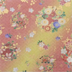 foglio di carta giapponese, YUZEN WASHI, rosa, fiore rotondo, marui hana