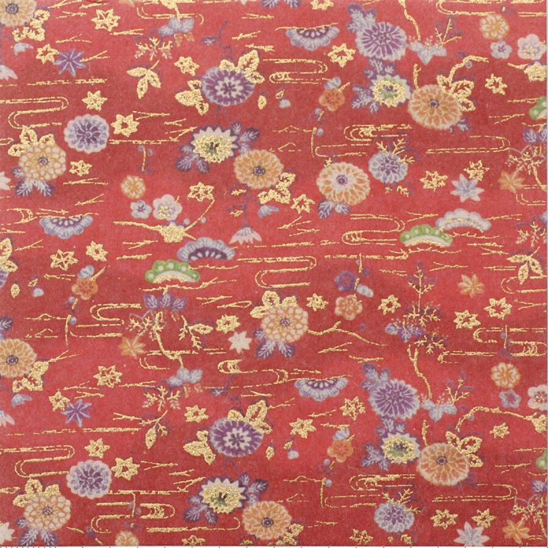 Japanese paper sheet, YUZEN WASHI, red, Hana Matsu