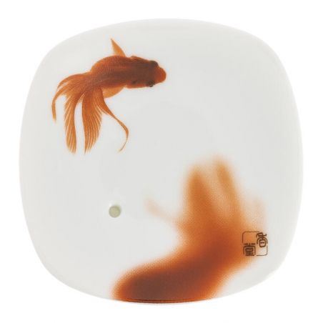 Japanese square ceramic incense holder, YUME KINGYO, goldfish