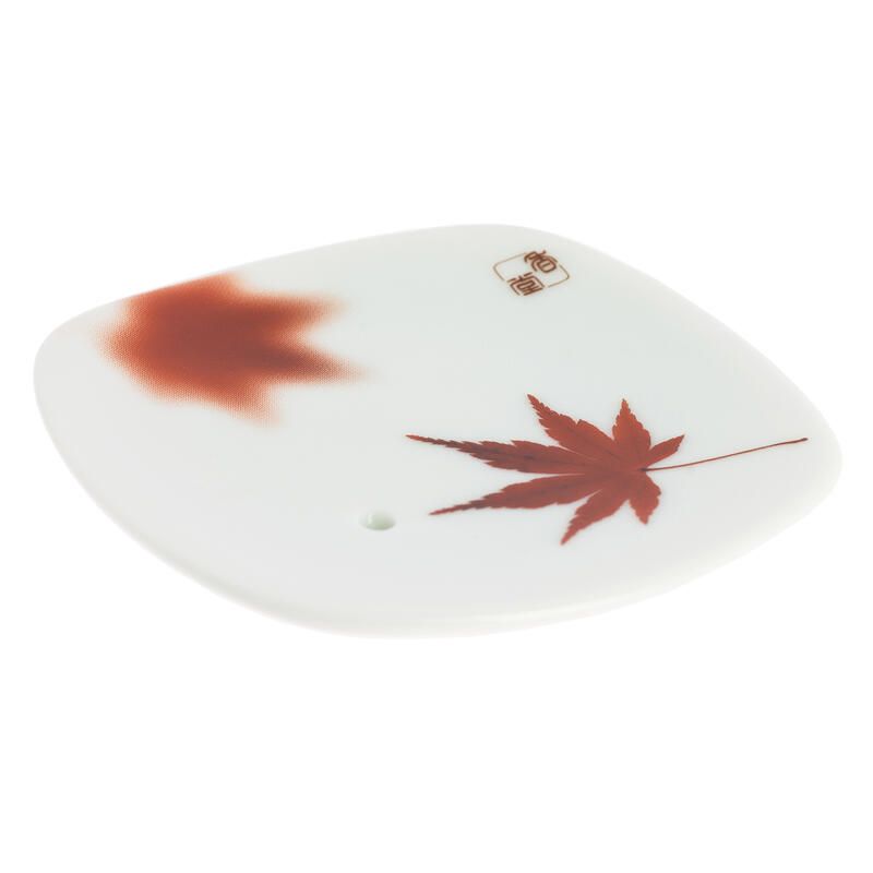 Japanese square ceramic incense holder, YUME MOMIJI, maple leaf