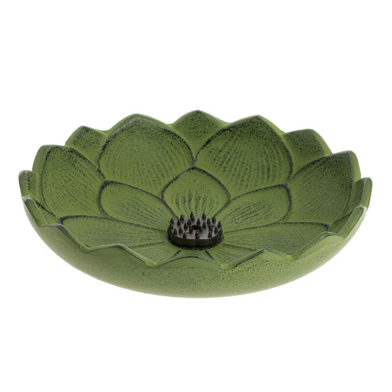 Japanese green cast iron incense burner, IWACHU LOTUS, lotus flower