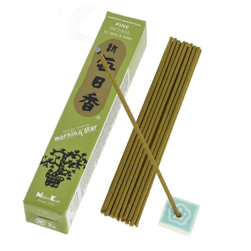Boîte 50 bâtons d'encens japonais avec son support en céramique, MORNING STAR PINE, parfum pin