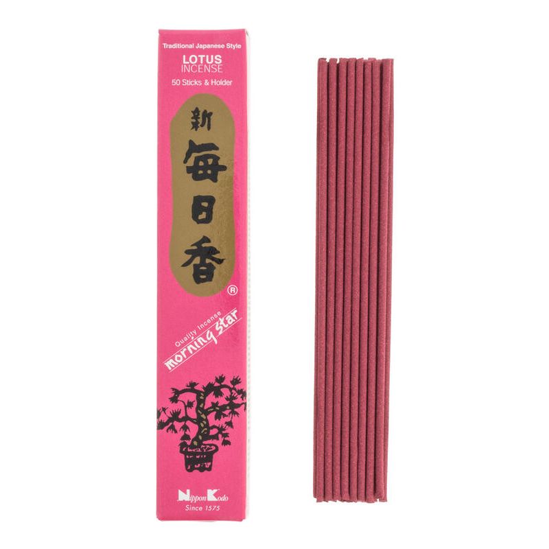 Boîte 50 bâtons d'encens japonais avec son support en céramique, MORNING STAR LOTUS, parfum lotus
