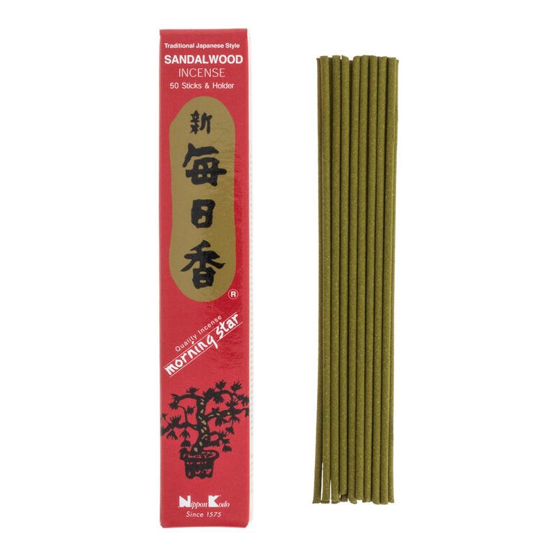 Box of 50 Japanese incense sticks, MORNING STAR SANDALWOOD, sandalwood scent