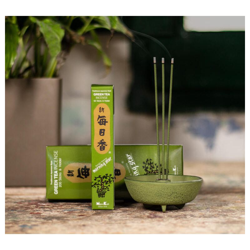 Box of 50 Japanese incense sticks, MORNING STAR GREEN TEA, green tea